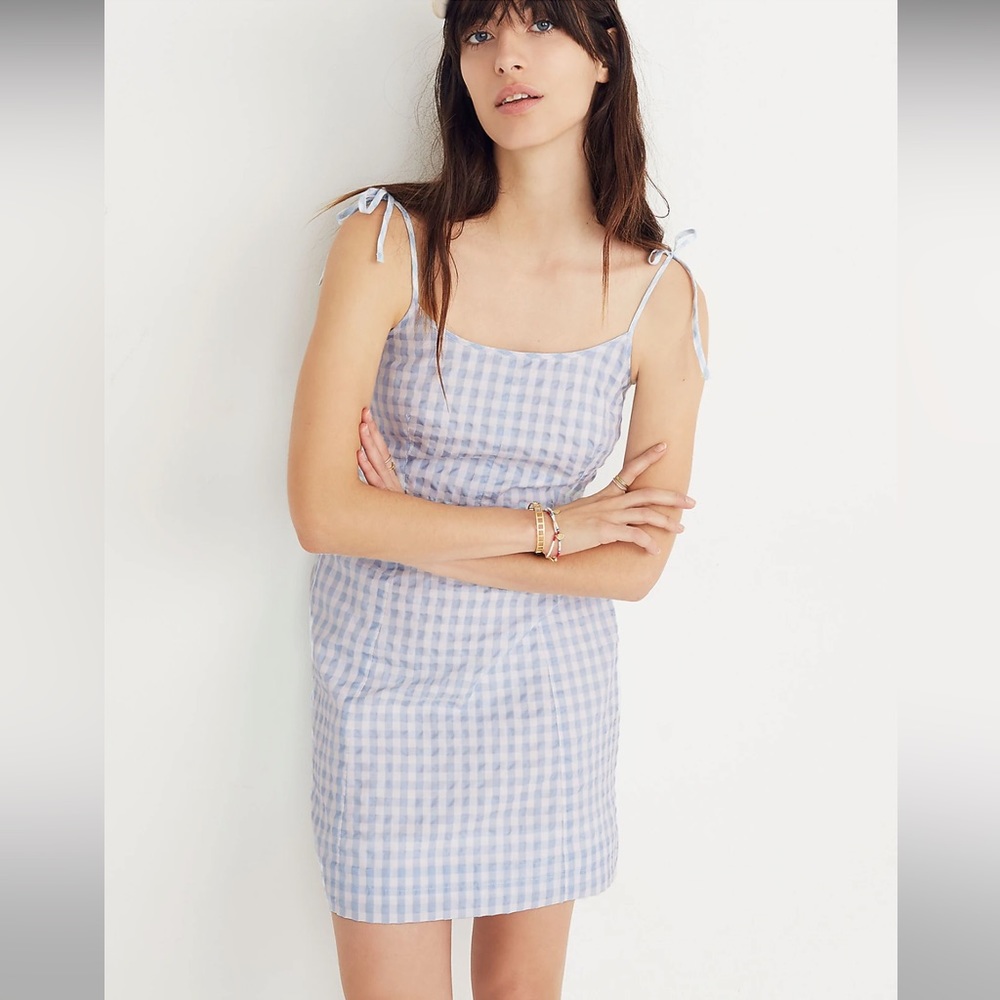 Madewell Gingham Tie Strap Dress Size 8 Like-New